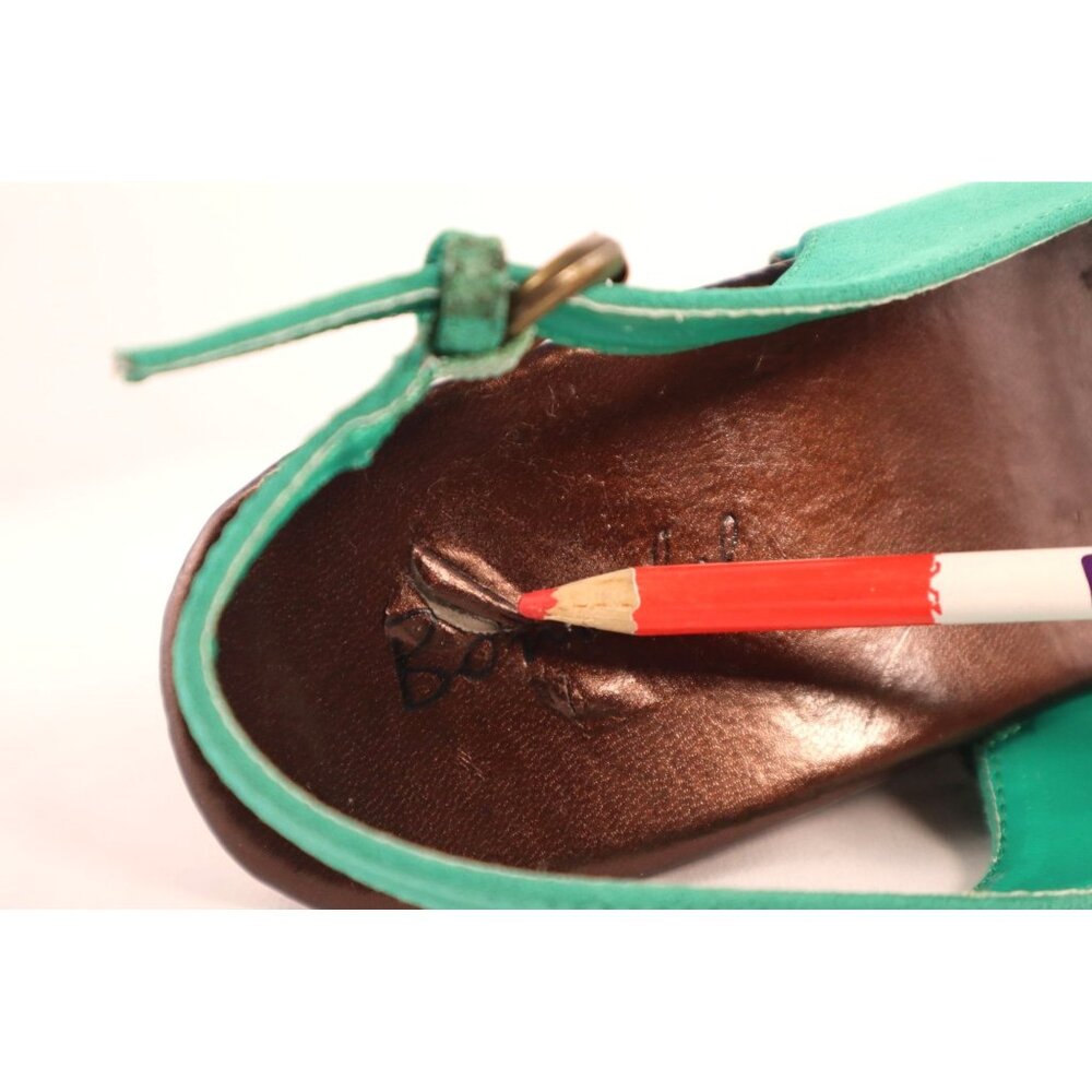 Bomlel Green Suede Wedge Sandals with Studded Accents‎ & Wooden Heel Size 8 - Picture 7 of 10
